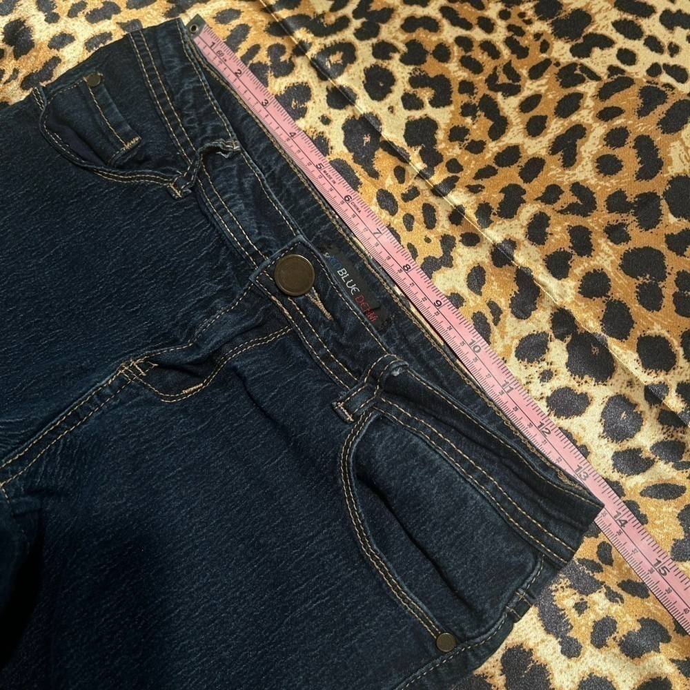 Red Blue Denim Dark Wash High Waisted Denim Shorts - Picture 3 of 6